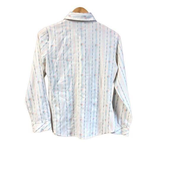 Pandora Vintage Long Sleeve Button Down Size 11 Cream Pink and Blue Floral Patte - Picture 2 of 5